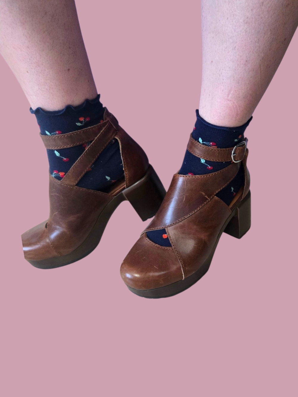 Rialto Brown Leather Platform Mary Jane Heels